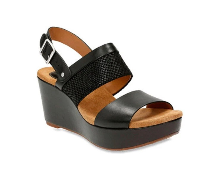 Sandali Clarks Caslynn Kat con zeppa UK 6 5 EU 40 tacco alto pelle nera