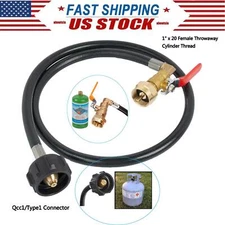 48" Propane Refill Adapter Valve Connector Hose for 20lb to 1lb Tank+2Bottle Cap