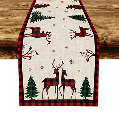 Red and Black Plaid Xmas Table Runner Kitchen Dining Coffee Table Decoration