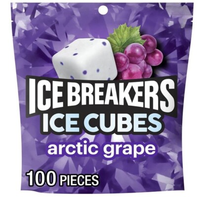 ICE BREAKERS Ice Cubes Arctic Grape Sugar Free Chewing Gum Pouch, 8.11 oz (100 P