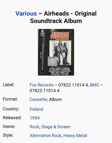 AIRHEADS Movie Soundtrack Cassette Tape! - Picture 4 of 4
