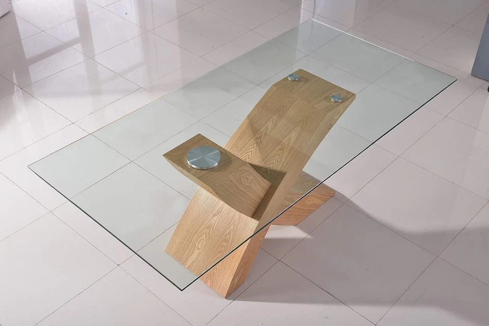 160x90cm Oak Glass Dining Table & 4 Black Leather Chairs - Modern Set - Image 3 of 4