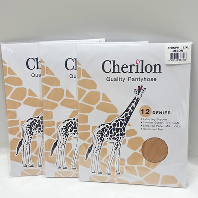 LOT of 3-quality PANTYHOSE CHERILON tights  comfortable, Melon, L/XL, 12 Den