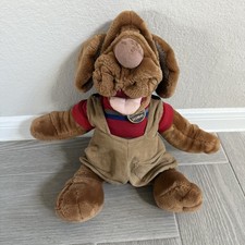 Ganz Bros WRINKLES Brown Dog Plush Hand Puppet Corduroy Overalls Vintage 1981