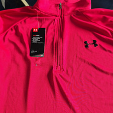 Under Armour HeatGear Mens 1/4 Zip Polo Mock Neck Loose Fit Pink L