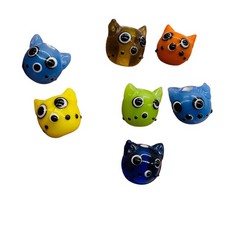 Kitty Cat Ceramic Round Beads 15mm Multi-Color 7 Beads