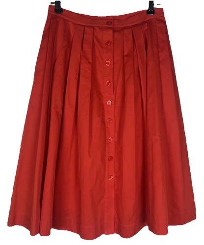 BROOKS BROTHERS Coral Orange Pleated Full Button Skirt Pockets Women’s Size 2 - Picture 1 of 10