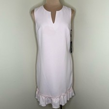 Karl Lagerfeld Shift Dress 6 Womens Pink Ruffle Hem Feminine Work Crepe Event 