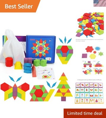 155-Pc Wooden Pattern Blocks Set for Creative Montessori Learning - Ages 4-8