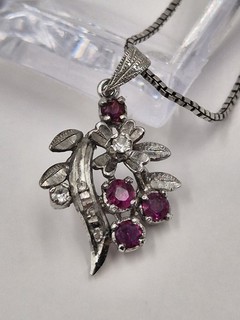 Rubin Glas Steine Anhänger Kette Halskette 925 Silber 835 Silber