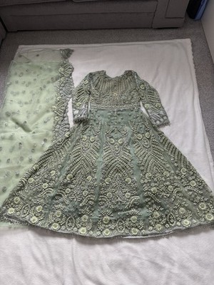 Akbar Islam inspiriert salbeigrün pakistanisch Lengha Anarkali Hochzeitskleid Mädchen 8