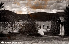 Newman Lake Washington Postcard Dock Boats People RPPC Vintage