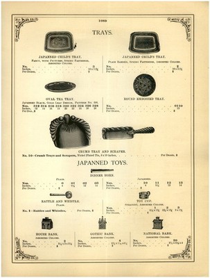 1902 PAPER AD Tin toys antique vintage rattle whistle House Bank Gothic National