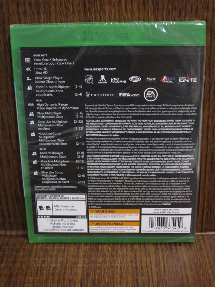 Video Game XBOX ONE Fifa 19 Soccer NHL 19 Hockey EA Sports NEW SEALED - Image 2 of 3