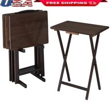 4 Pieces Indoor Folding Table Set W/ Storage Rack Lightweight Durable Rubberwood