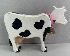 Cow Figurine VTG Folk Art Wooden Hand Painted Farmhouse Rustic Barnyard Decor