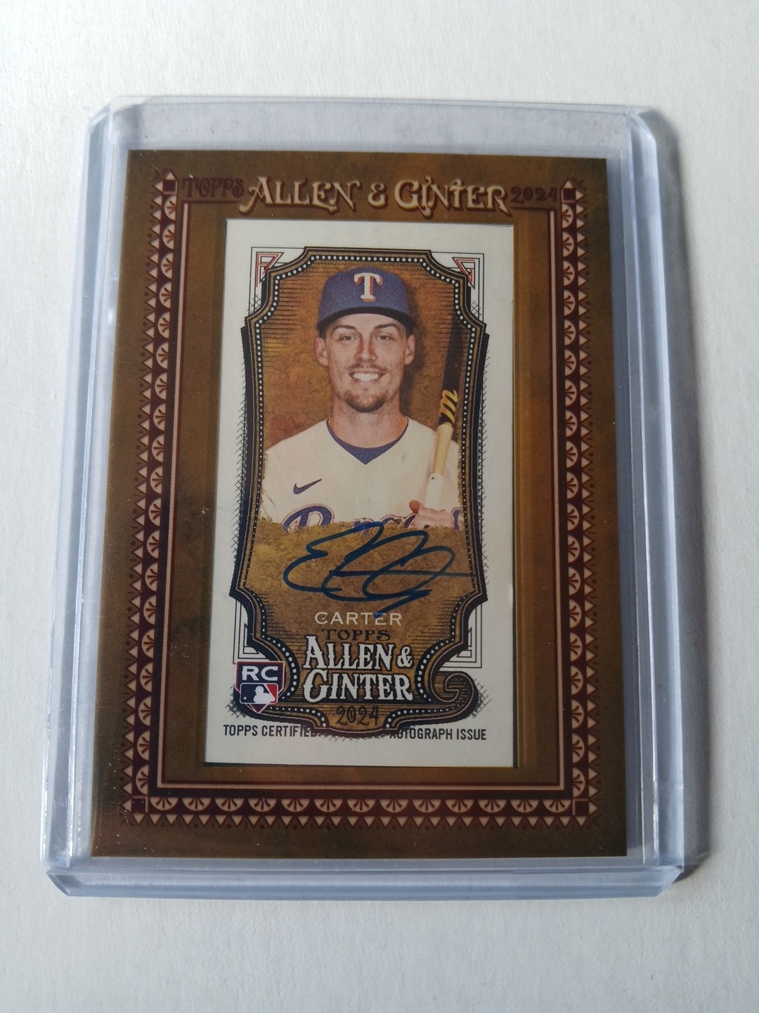 2024 Topps Allen & Ginter Framed Mini Auto Evan Carter Texas Rangers Baseball