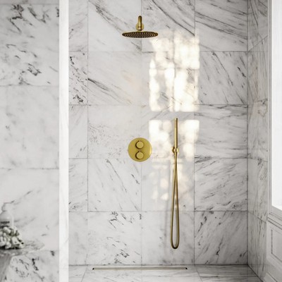 Lusso Stone Luxe Brushed Gold Thermostat Dusche Handbrause - NEU inkl MwSt