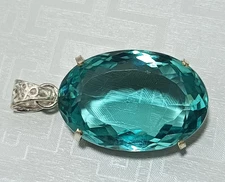 Flawless 86.57 Ct Ocean Green Topaz Pendant Oval Shape Certified Loose Gemstone