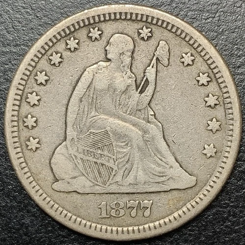 1877 P Seated Liberty Silver Quarter Dollar 25c WITH Motto Nice VF Type Set Coin