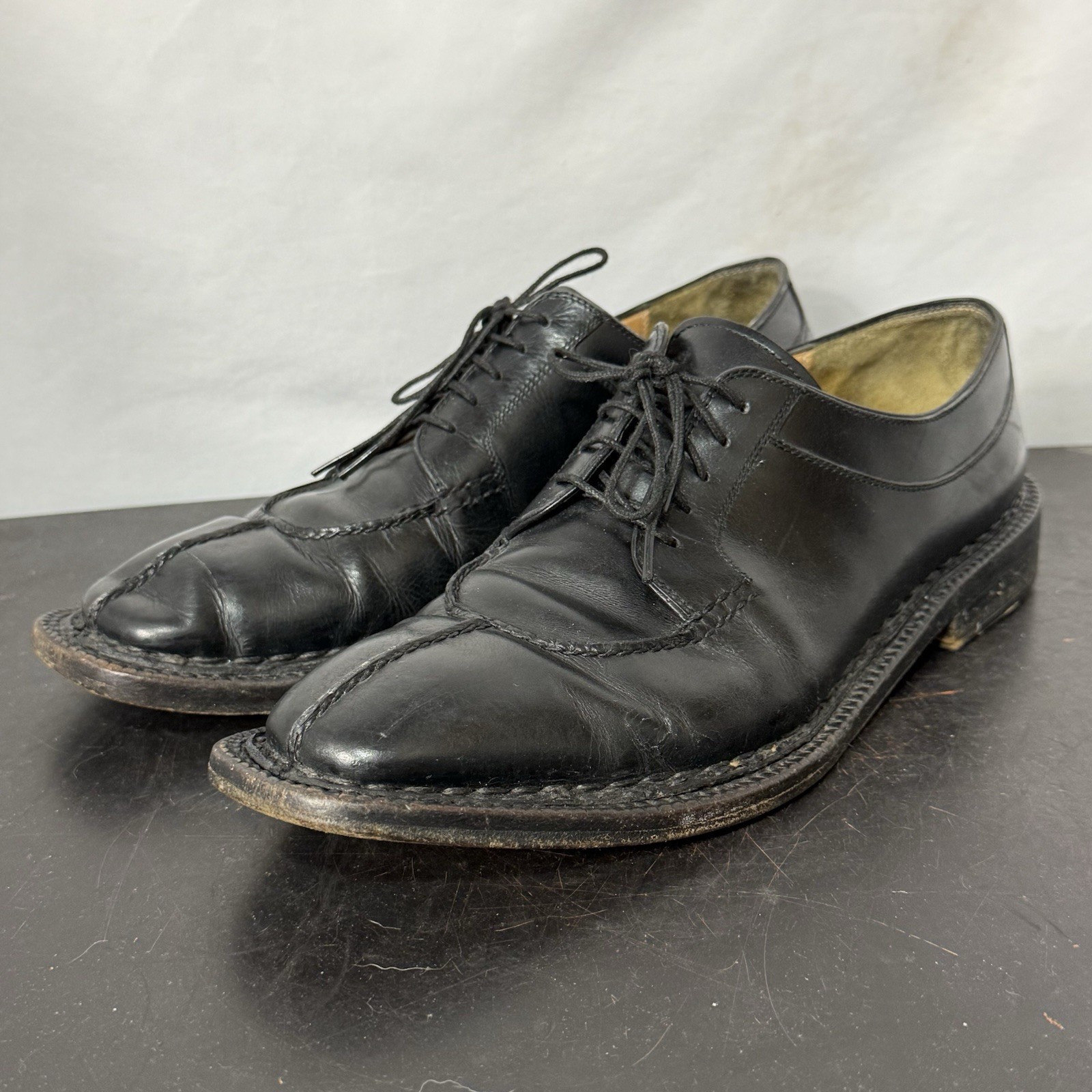 SAOLA Scarpa uomo Salvatore Ferragamo nera punta spaccata pelle suola gommus vintage taglia 10