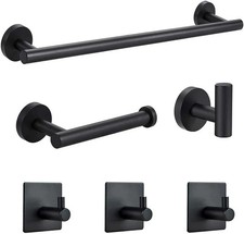 6 Pcs Black Bathroom Hardware Set Stainless Steel Towel Bar Towel Racks Hooks
