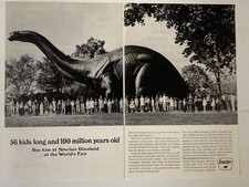 1965 Sinclair Motor Oil Two Page Print Ad Dinosaur Dinoland World's Fair