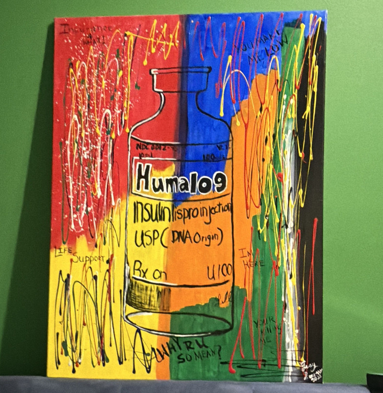 Jessy Sotovo Humalog Insulin Bottle Abstract Canvas Painting Signed 2022 Large