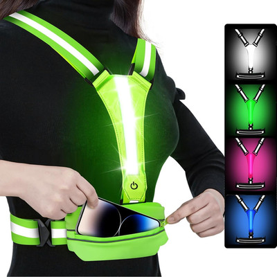 LED Reflective Light up Safety Running Vest for Biking Walking at Night,  High V