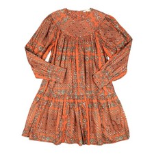 Ulla Johnson Dress Women 10 Red Ria Gathered Print Cotton-Poplin Mini Cotton 10