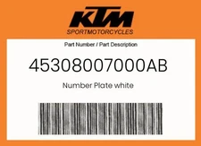 KTM Genuine Number Plate White - 45308007000Ab