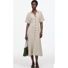 Madewell Pleated Button-Front Midi Shirtdress WMNS XL Gray 100% Linen NU580 SS