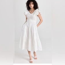 En Saison Alana Smocked White MIDI Dress - Size Medium