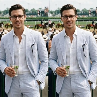 Seersucker Men's Suits  Lightweight Summer Suit for Races & Casual Events 2 Pec