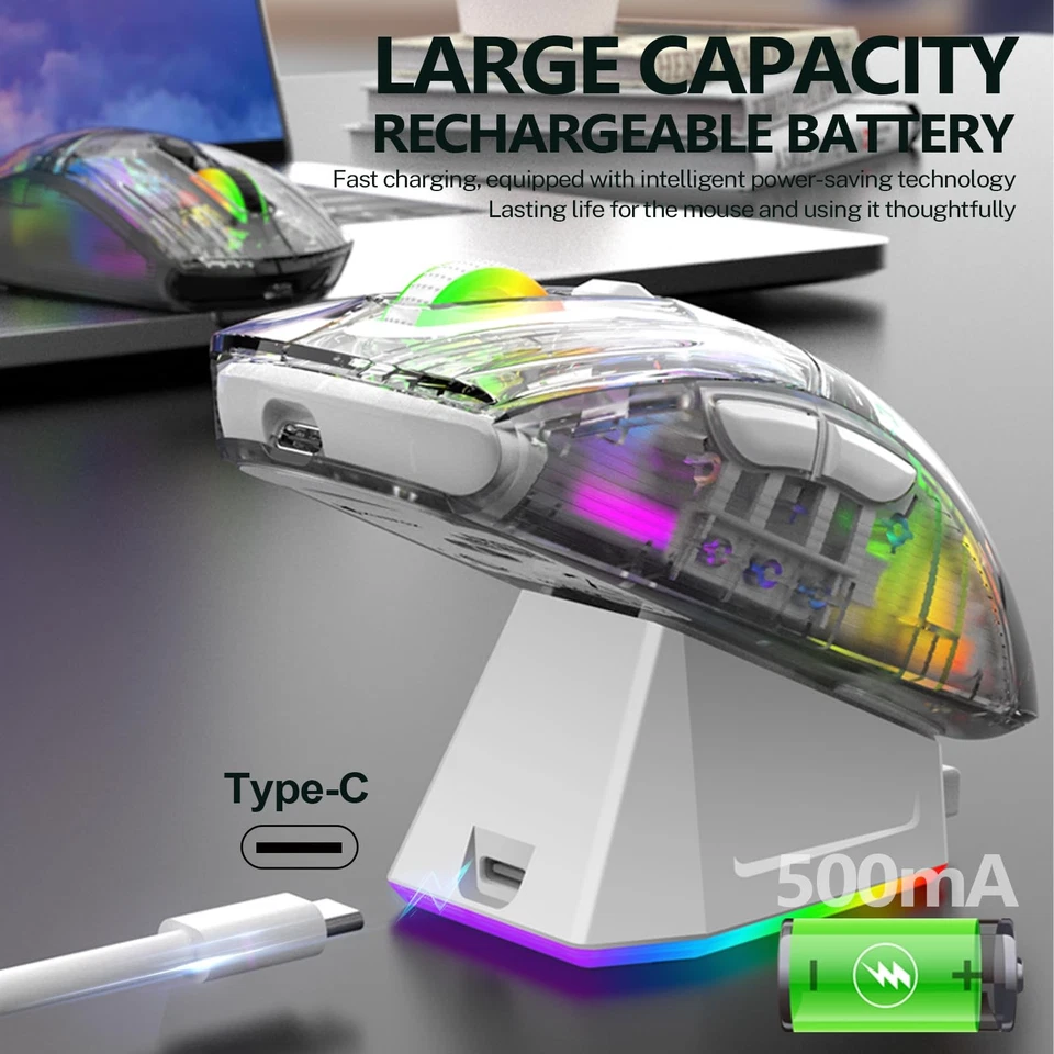 Wireless Gaming Mouse with Transparent RGB Mechanical, Tri-Mode 2.4GHz/Blueto... - Image 3 of 4