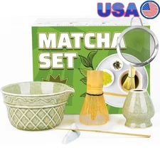 Premium Bamboo Matcha Whisk Set W/ Ceramic Bowl & Accessories Tea Ceremony New