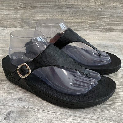 Fitflop Lulu Leather Black Thong Sandals Flip Flops 458-001  Womens Size 9