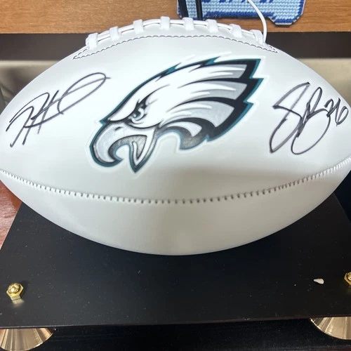 Saquon Barkley and Jalen Hurts Autographed Football Philadelphia Eagles with COA