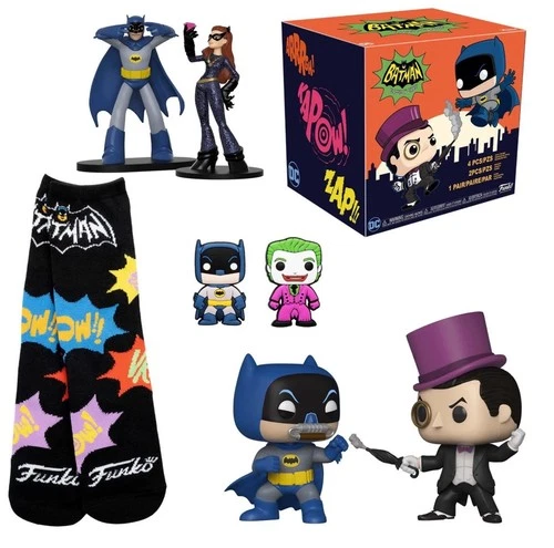 Batman Classic TV Series Funko Box 7 Items 2 Pack Pop Magnets Figures Socks NIB