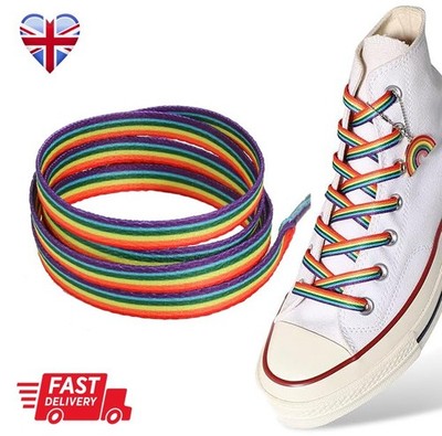 Rainbow flache Turnschuhe Stiefel Schnürsenkel Paar hochwertige Krawatten kurz lang Kinder Erwachsene UK