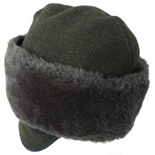 Vintage Size 6 Boys / Youth Quilt Lined Ushanka Green Wool and Sheepskin Cap Hat