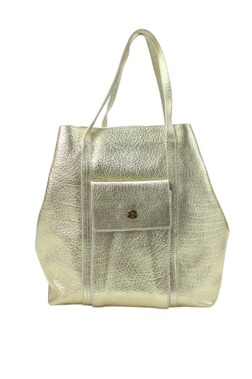 Lambertson Truex Womens Leather Metallic Open Tote Handbag GoldFree Shipping in US $100+ Orders | $6.95 Orders Below