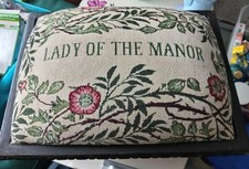 Antique Footstool With Embroidered "Lady Of The Manor" Top c.1920's
