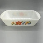 Vintage Glasbake Wildflowers Milk Glass Loaf Pan #J522 1.5qt Baking Dish