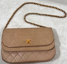 1980's Chanel Vintage Beige Double Flap Quilted Bag