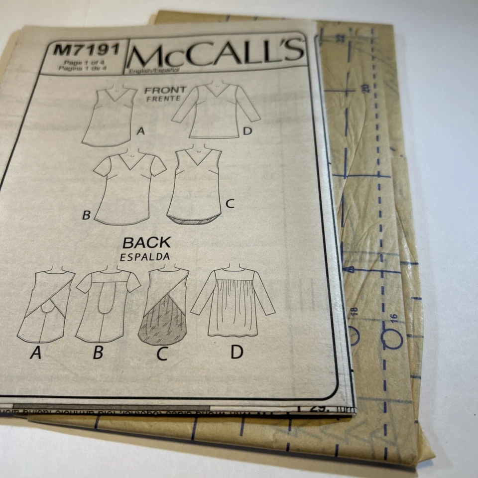 McCall's 7191 Sewing Pattern Top Shirt Blouse Back Variations E5 Plus 14-22 NEW - Image 4 of 4
