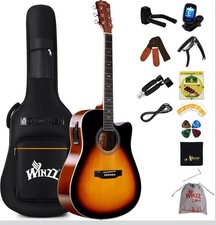 Electro-Acoustic Guitar 4/4 Full Size Beginner Folk Guitar - Sunburst Glossy