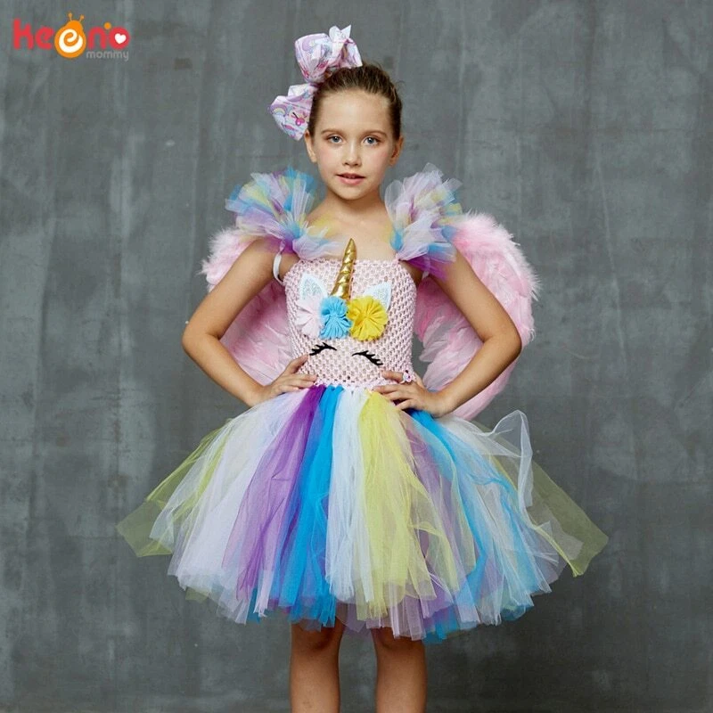 Licorne Tutu Anniversaire Princesse Fête Costume Avec Nœud Aile Neuf