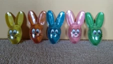 Vtg Sun Hill Bunny Rabbit Plastic Heads Easter Set of 5 Fill or Hang