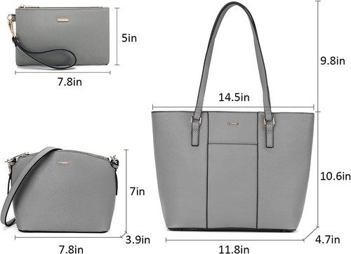 LOVEVOOK Purses for Women Fashion Handbags Tote Bag Shoulder Bags 3pcs Grey - Picture 3 of 6